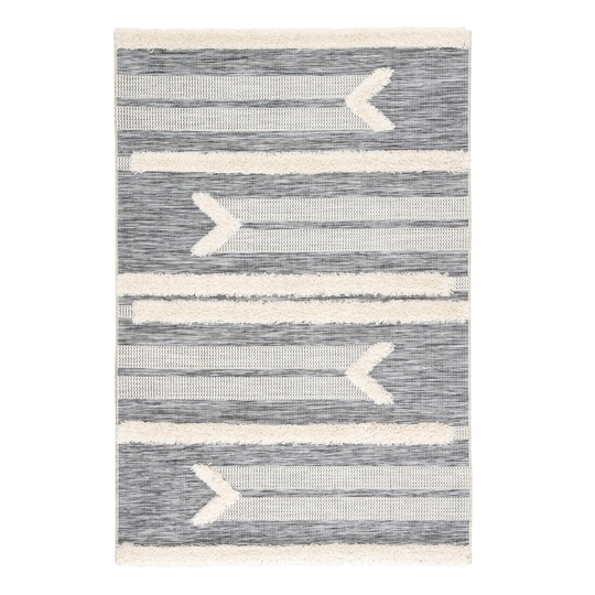 Gray and Cream Shag Stripe Hanai Indoor Outdoor Patio Rug - Polypropylene - 9' x 12' by World Market