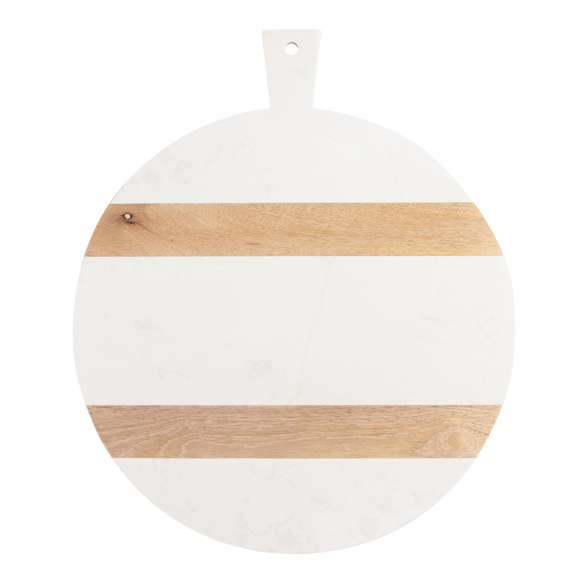 Large Round White Marble and Wood Paddle Cutting Board by World Market