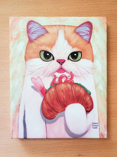 Seafood Croissant Cat Art Canvas Print