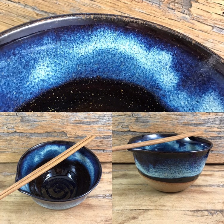 Ceramic Rice Chopstick Bowl/Handmade Pottery Pho Bowl Noodle Ramen Cosmic Blue Asian Style