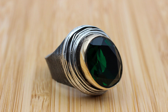 Emerald Ring, Handmade Women Turkish Handmade, Silver Ladies Ottoman Bohemian 925K Sterling Silver, Zircon