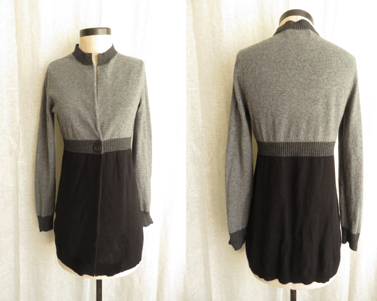 M Jones Ny Long Cardigan Sweater Grey Black Color Block Minimalist Angora Wool Blend Size Medium