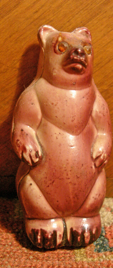 Precious Vintage Toy Celluloid Bear With Rhinestone Eyes Original Hong Kong Sticker On The Base