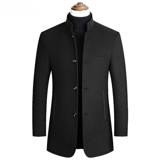Winter Coat Men Wool Blends Fleece Warm Overcoats Mens Thick Woolen Jackets Solid Color Business Casual Outerwear Wool Coats Men - black, xl