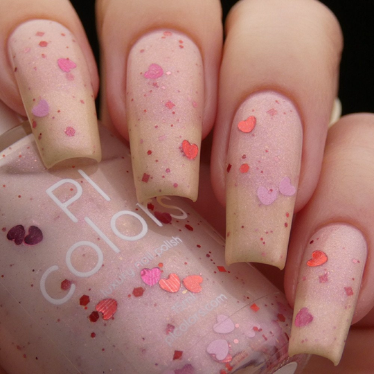 White Nail Polish With Red Heart Glitter | Strawberry Clouds.252