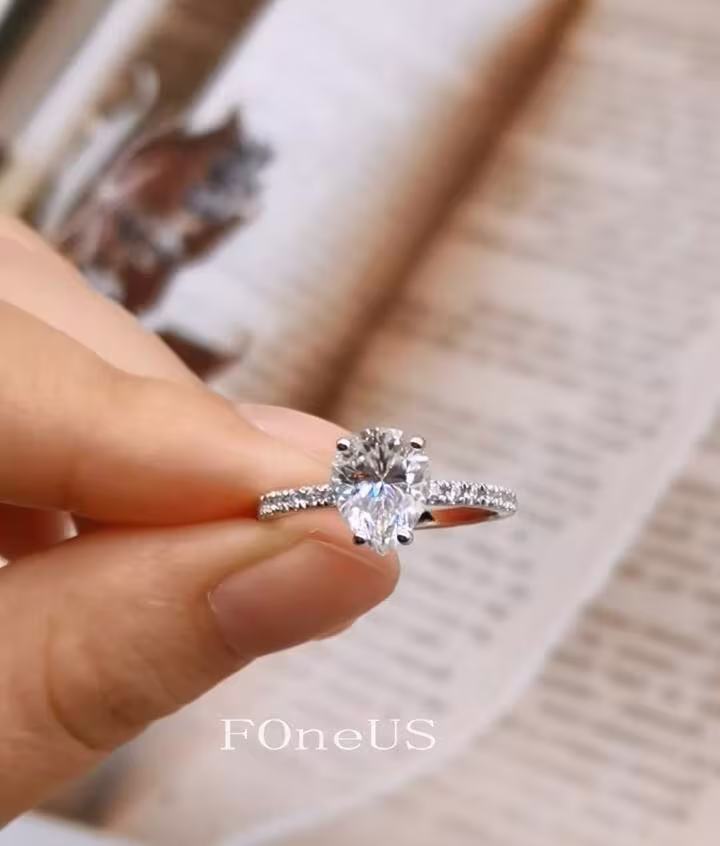 Pear Shaped Moissanite Bridal Ring, 1.25Ct 14K White Gold Engagement Anniversary Ring Gift