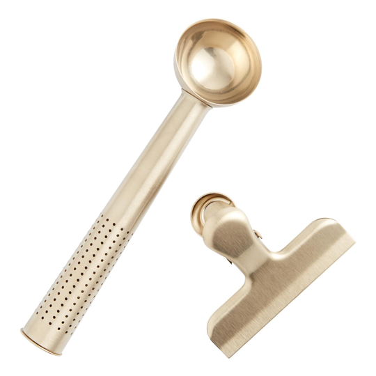 Gold Stainless Steel Tea Infuser Scoop and Clip Set by World Market