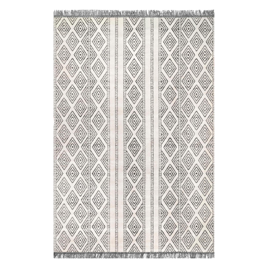 Gray And Ivory Lattice Stripe Cairo Indoor Outdoor Patio Rug: Gray/Natural - 6' x 9' by World Market