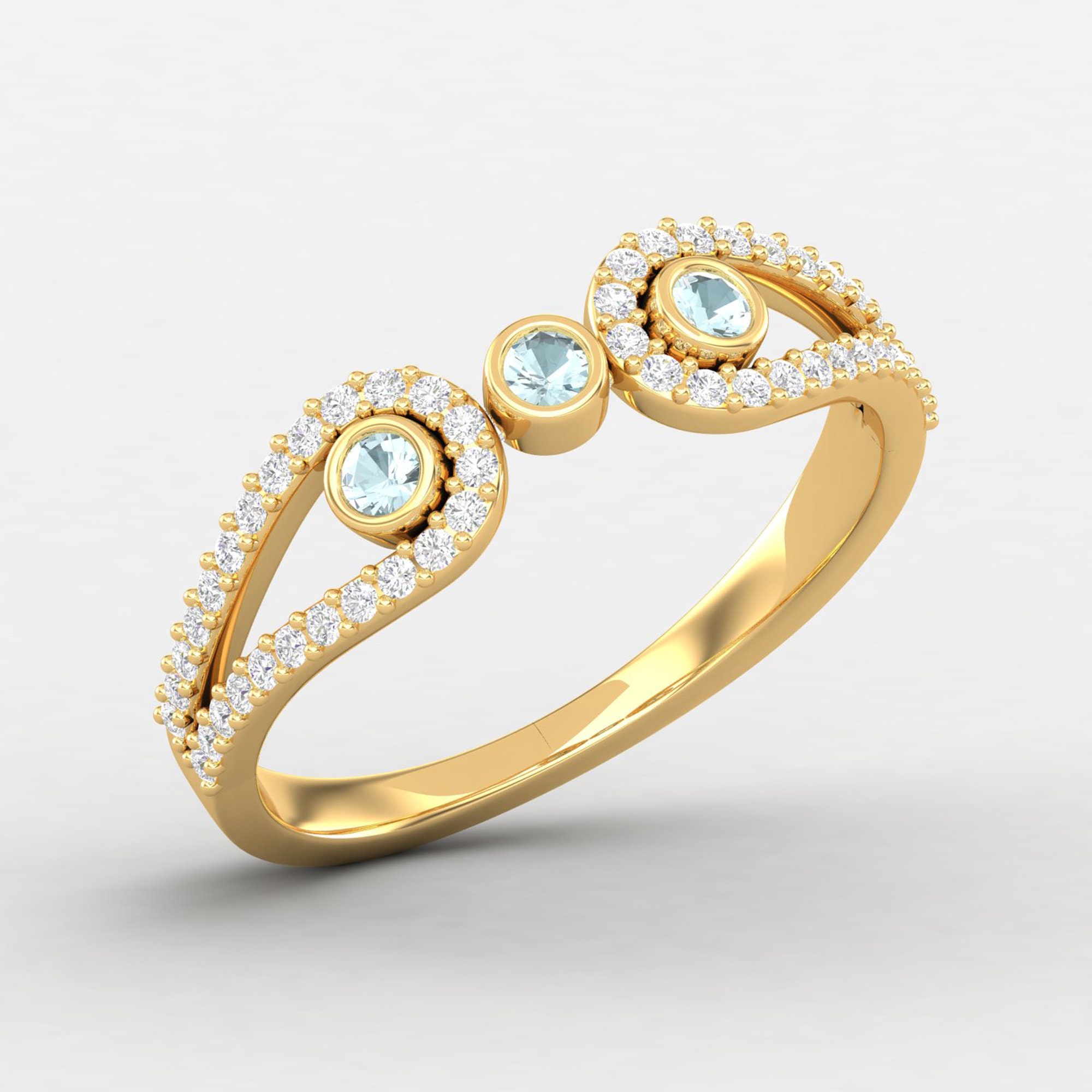 Edwardian Aquamarine Ring, Birthstone Jewelry, 18K Gold Antique Art Nouveau Wedding Rose Unique Gift For Her