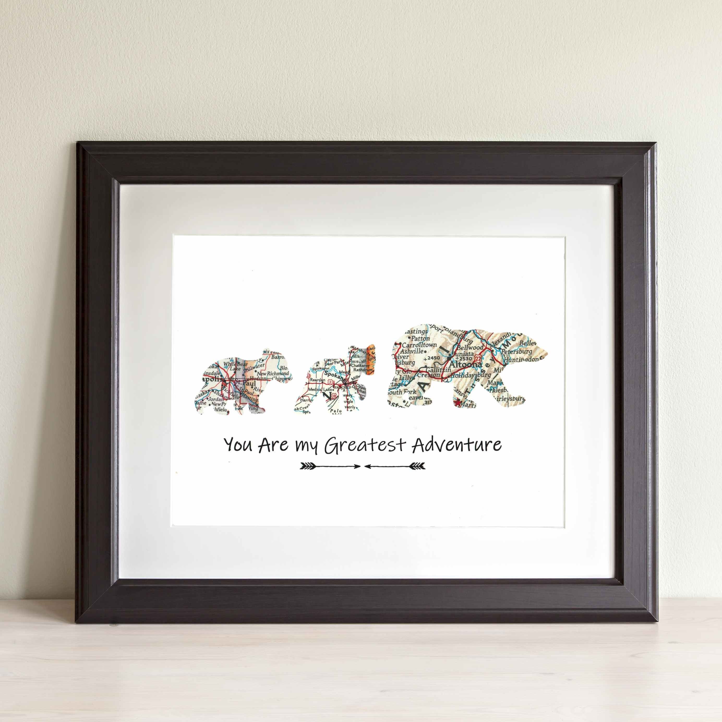 Bear Family Map Art Print. Print Only. No Frame. You Select Cities Worldwide & Text. Mama Bear. Mother's Day Gift. Single Mom Or Parent