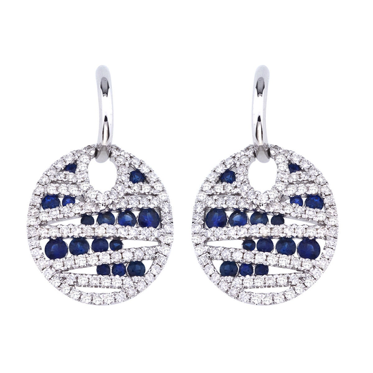 Sapphire & Diamond Round Modern Earrings 14K White Gold, Rapphire Jewelry, Earrings, Valentine's Day Anniversary Gifts