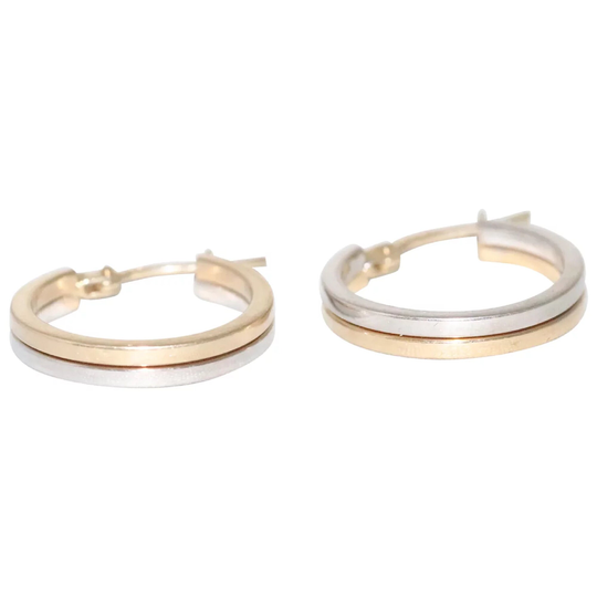 14K Two Toned Polished Finish Hoop Earrings