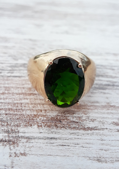 14K Gold 6.5Ct Green Tourmaline Wedding Engagement Cocktail Statement Ring Unisex Fabulous Price Reduced