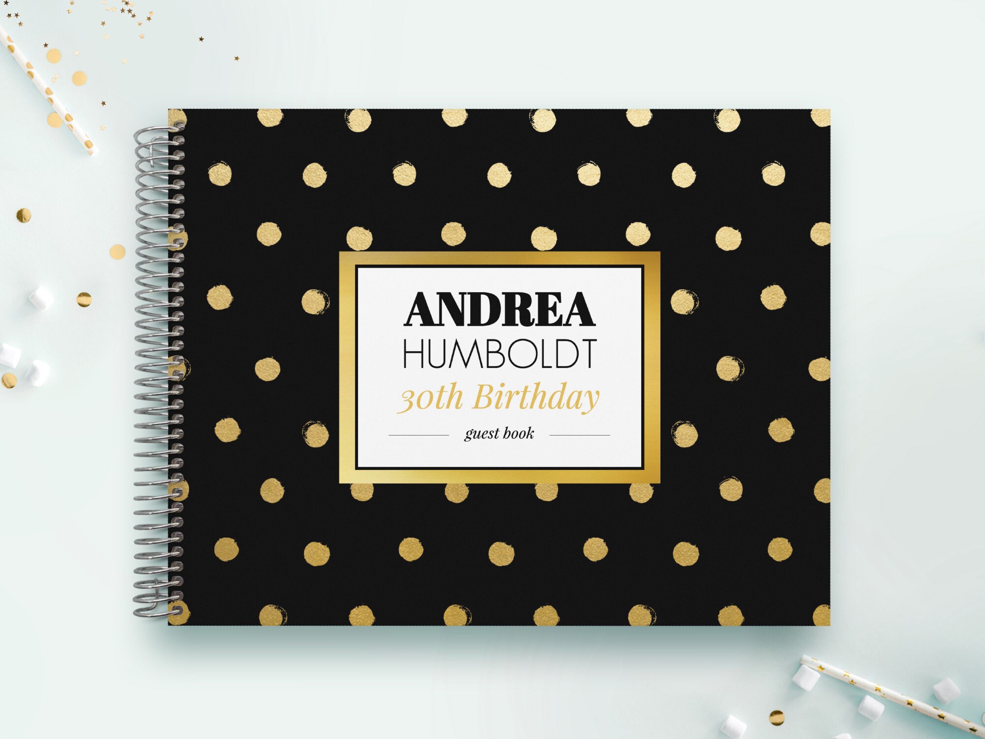 Birthday Guest Book | Guestbook Custom Guestbook Personalized Registry Black & Gold
