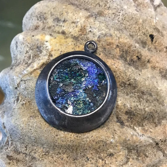 Hand Made 925 Sterling Silver Pendant Necklace With Roman Glass From The Holy Land