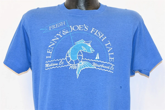 80S Lenny & Joe's Fish Tale Madison Westbrook Connecticut Souvenir T-Shirt Large