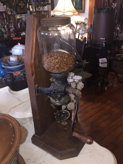 Antique Late 1800's/Early 1900's Arcade Mfg Co. Crystal Wall Mount Coffee Grinder Number 3 Attached To A Lamp