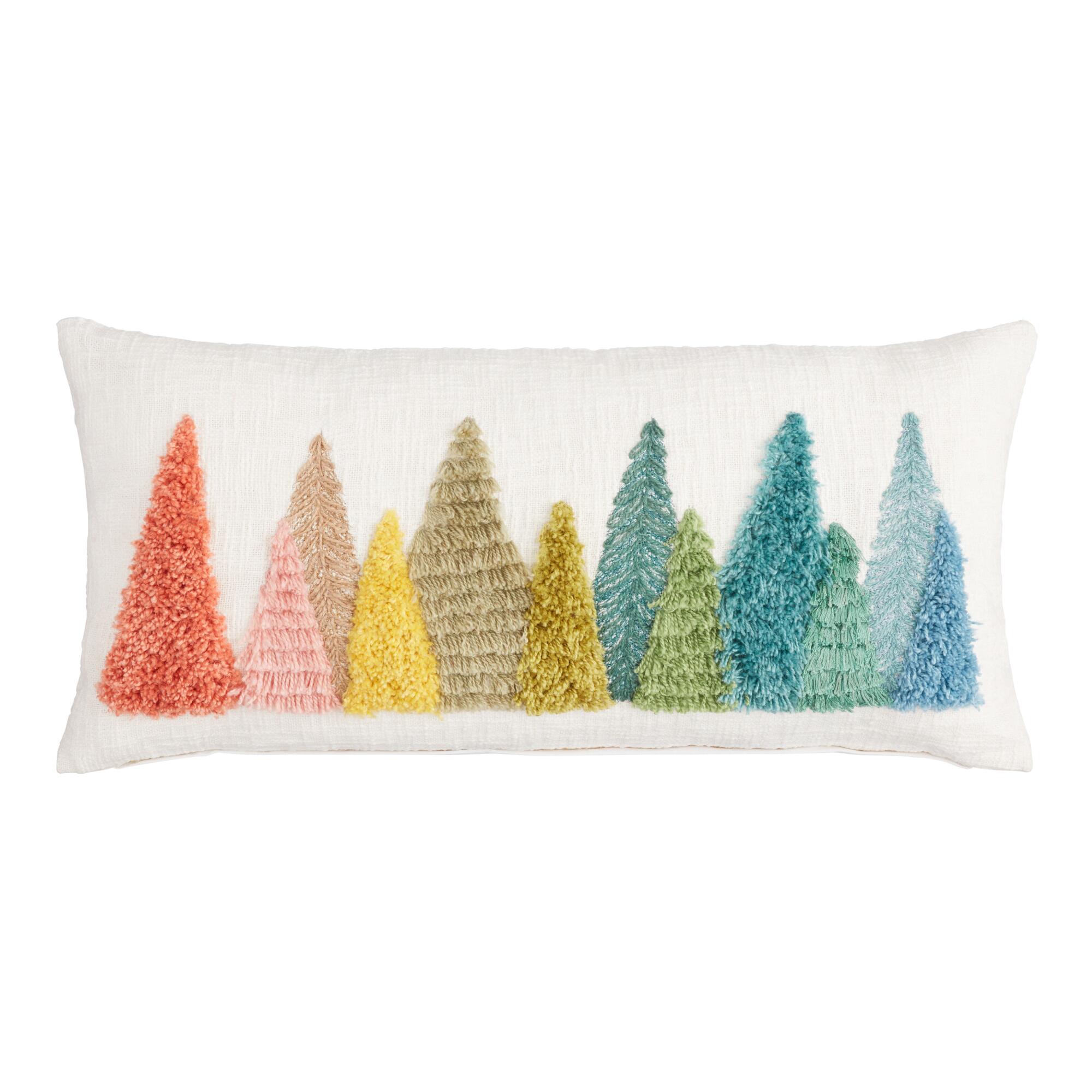 Oversized Rainbow Evergreen Trees Lumbar Pillow: Multi/Cream - Cotton by World Market