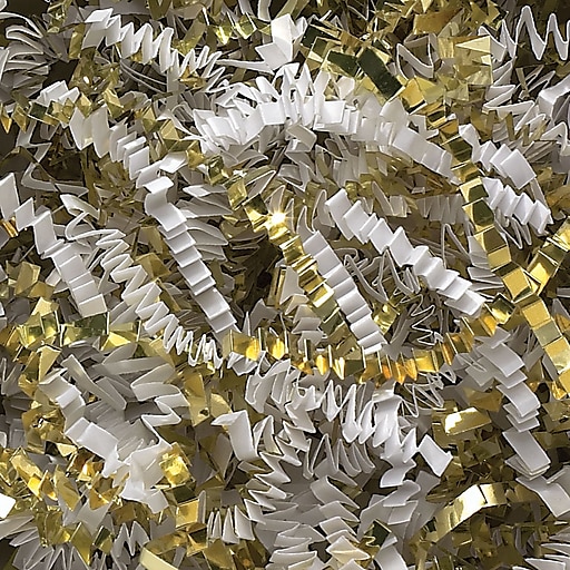BOX 10 lbs. Crinkle Paper, White and Gold Metallic Blend