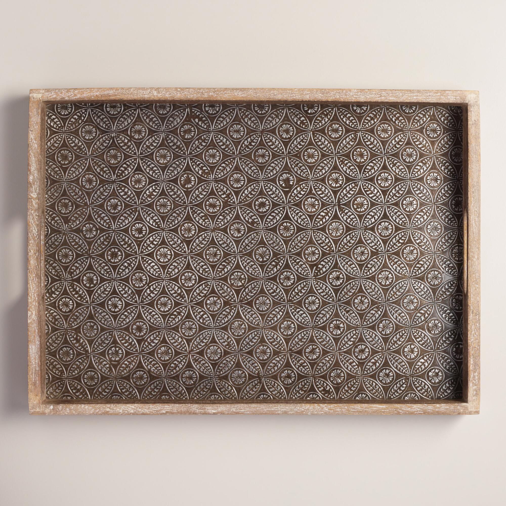 Embossed Wood And Metal Serving Tray: Natural by World Market