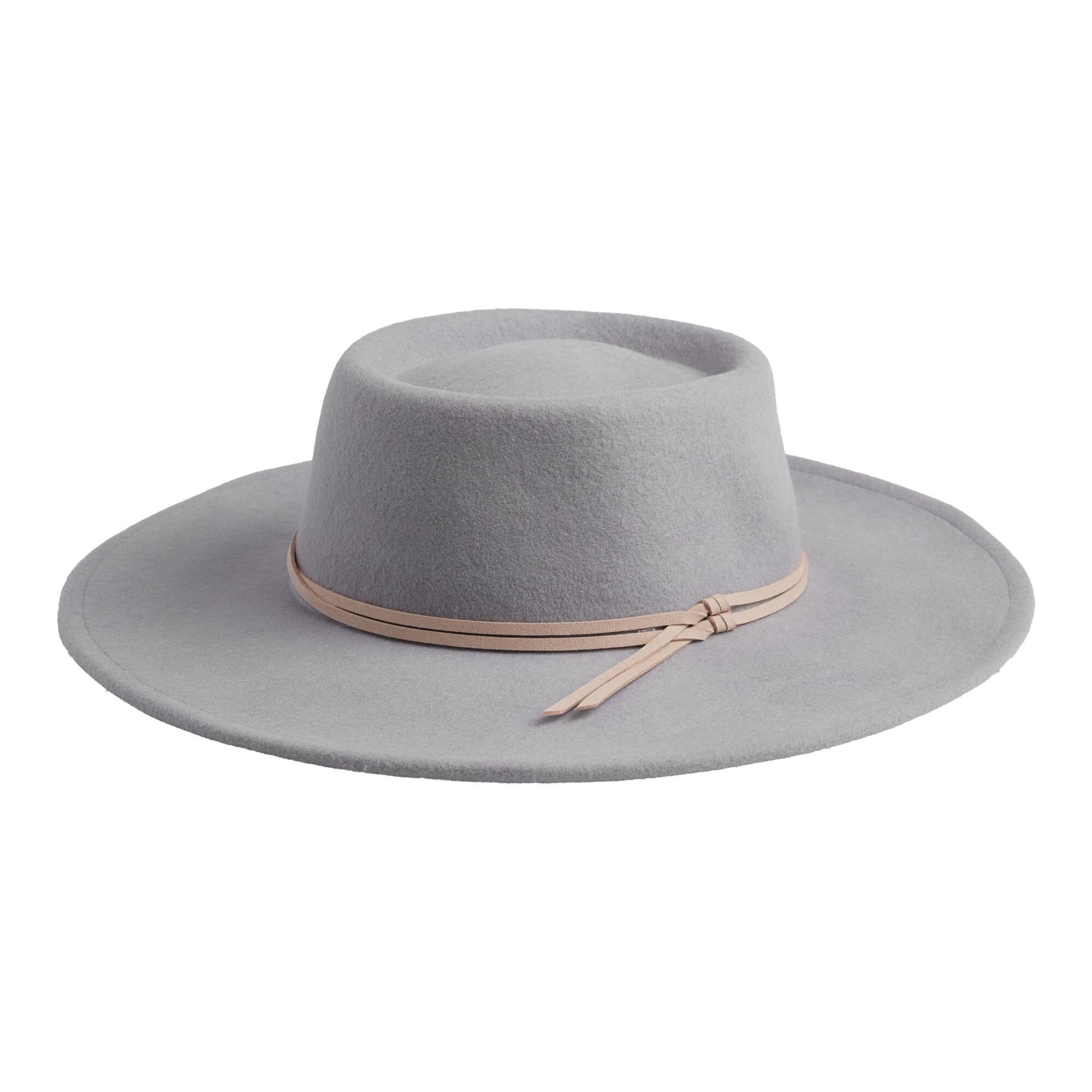 Lavender Gray Wool Boater Hat With Tan Trim by World Market