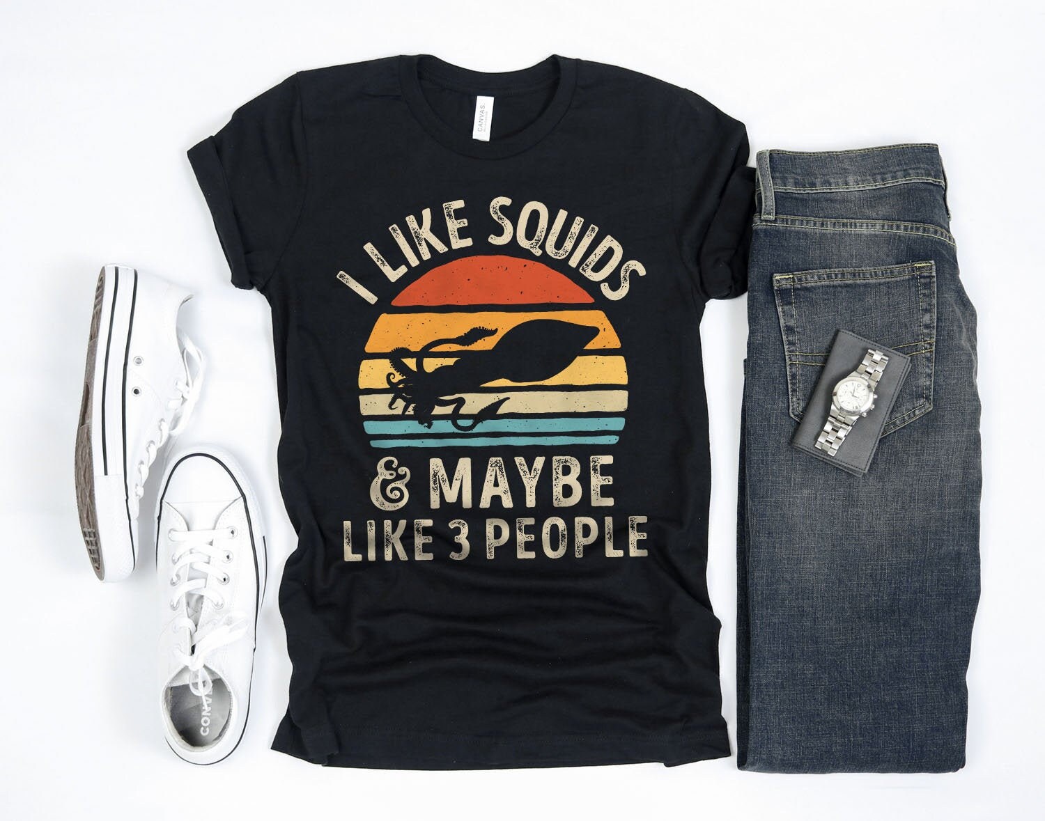 I Like Squids & Maybe 3 People Sunset Shirt/Squid Gifts Retro Vintage Shirts Animal Lover Gift Tank Top Hoodie