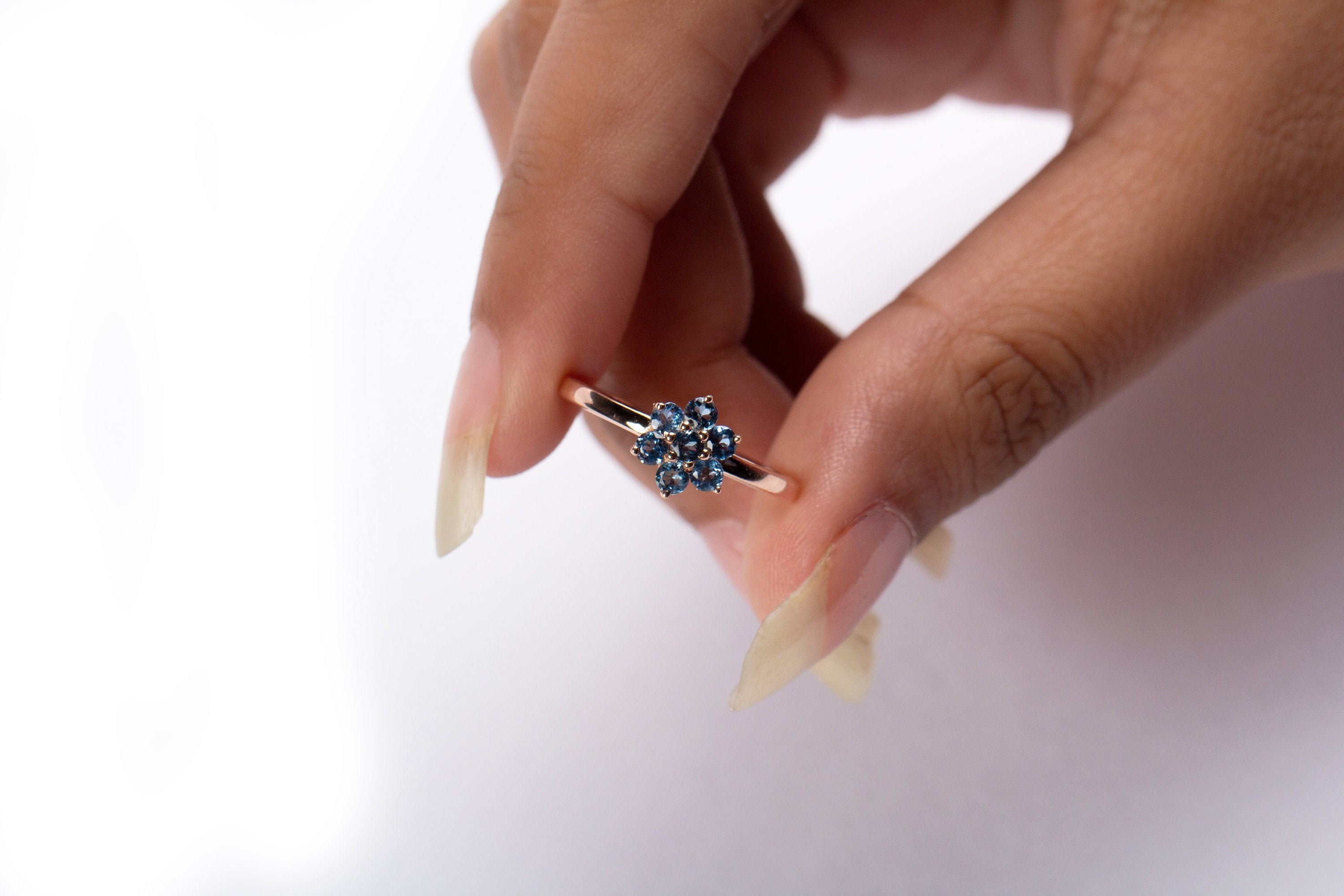 1/2 Ct Aquamarine Ring Gold, Cluster Gemstone Ring, Floral Women