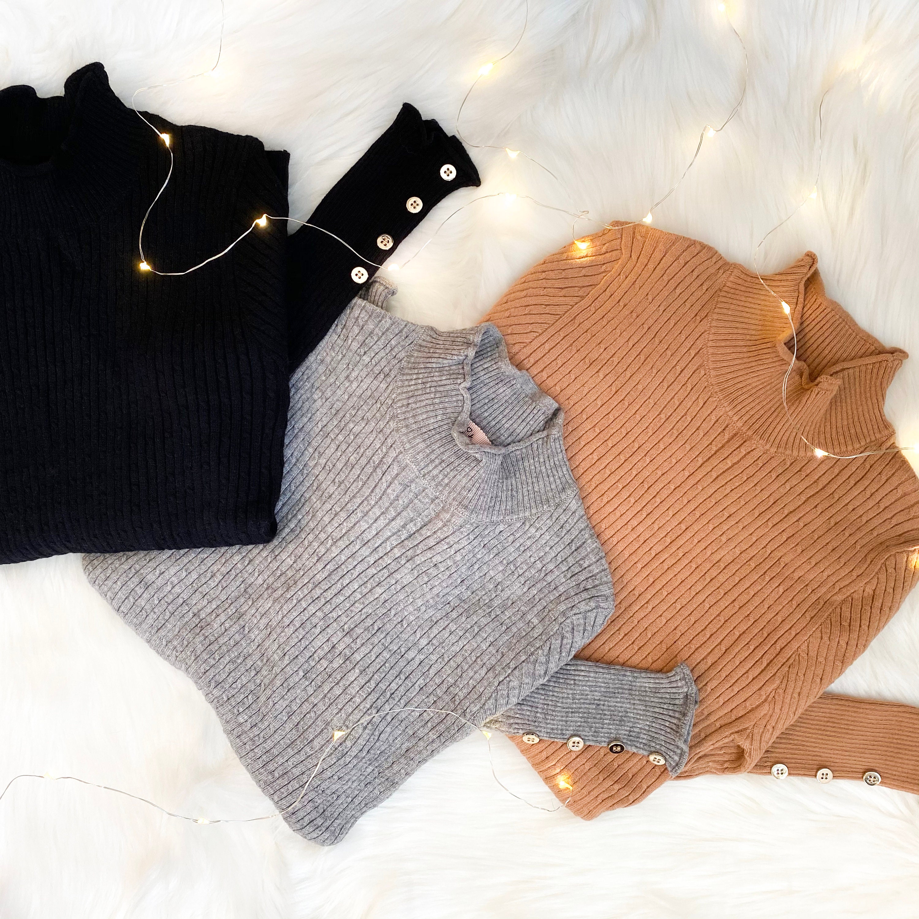 Viscose Blend Button Detailed Long Sleeve Mock Neck Cable Knit Sweater
