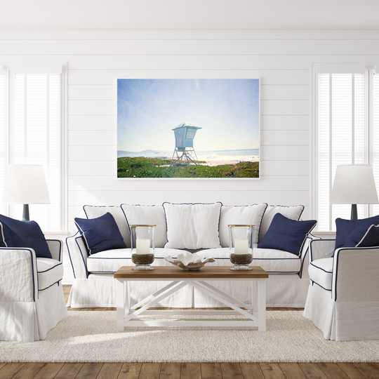 Santa Barbara Photography Print, California Life Guard Tower Beach Blue Coastal Wall Art, Boys Room Decor
