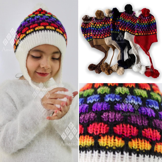 Lot Of 6 Unisex Winter Hats For Niñ@s Mod. Rainbow