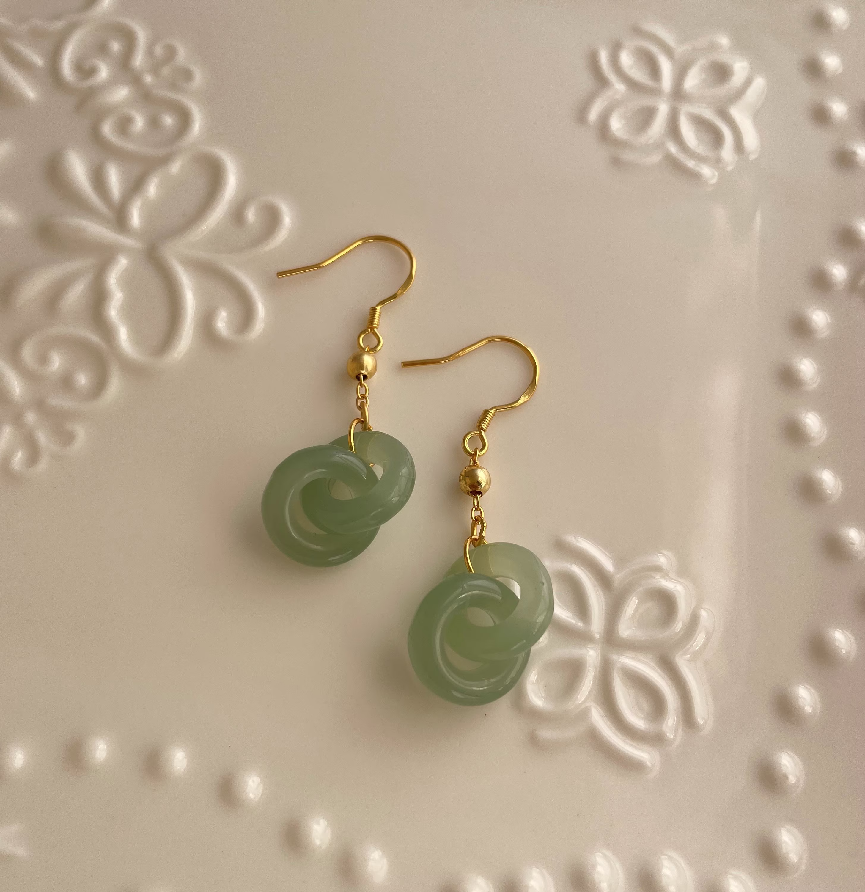 Gold Sterling Silver 45mm Resin Jade Hook Earring Dangle Simple Earrings Everyday