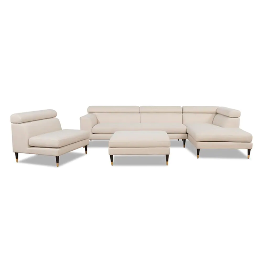 Jennifer Taylor Home Bartelt Glam Sky Neutral Beige Yarn Dyed Polyester/Blend Sectional in Off-White | S66120-R-970