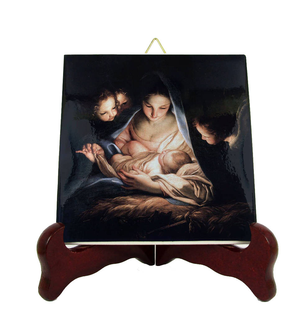 Catholic Art - The Holy Night Nativity Icon On Ceramic Tile Gift For Christmas Religious Idea Handmade Catholic