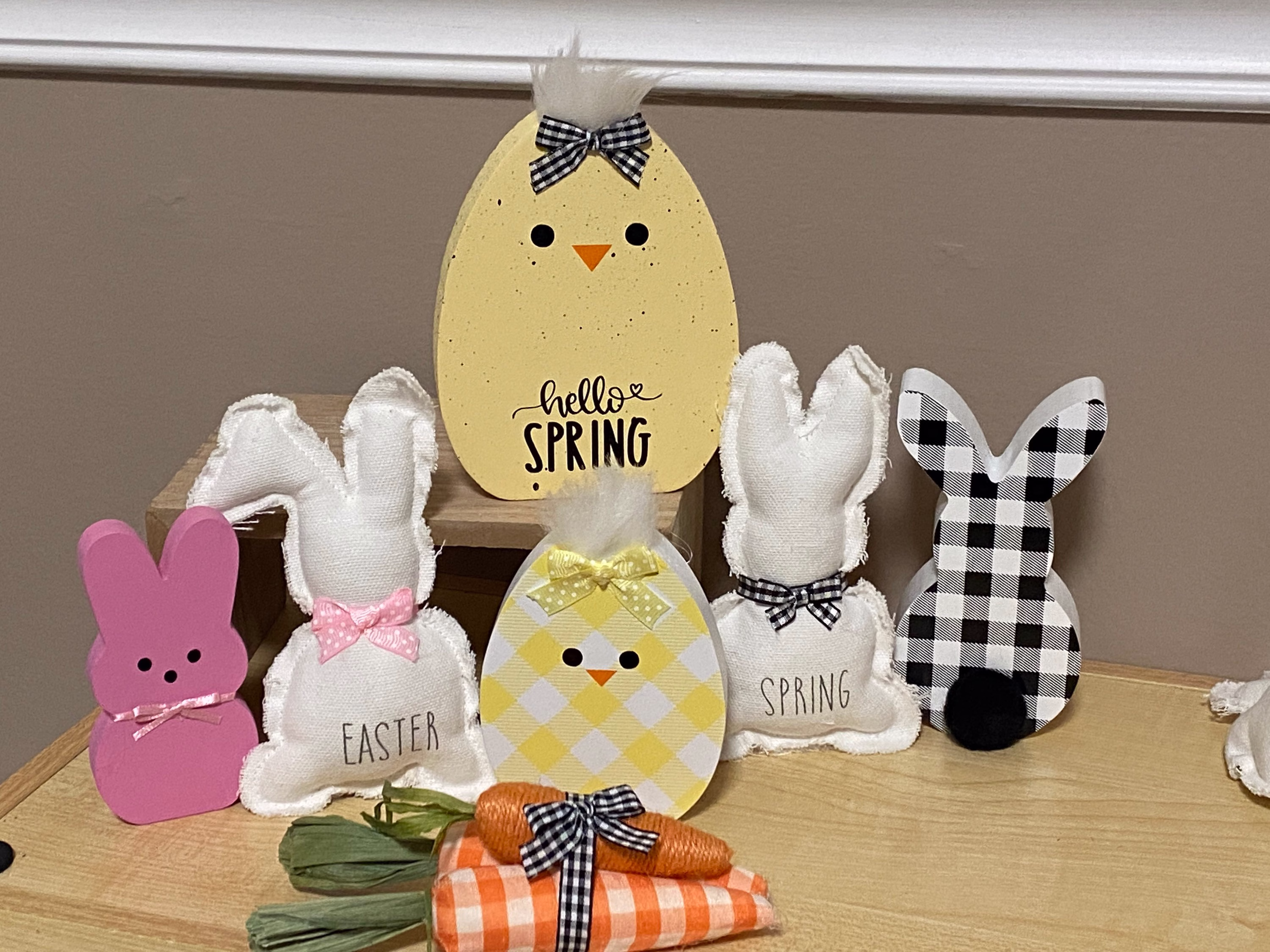 Fabric Bunny, Spring Or Easter White Rabbit, Bunny Decor Tiered Tray Decor Prop For Mantle Rae Dunn Font