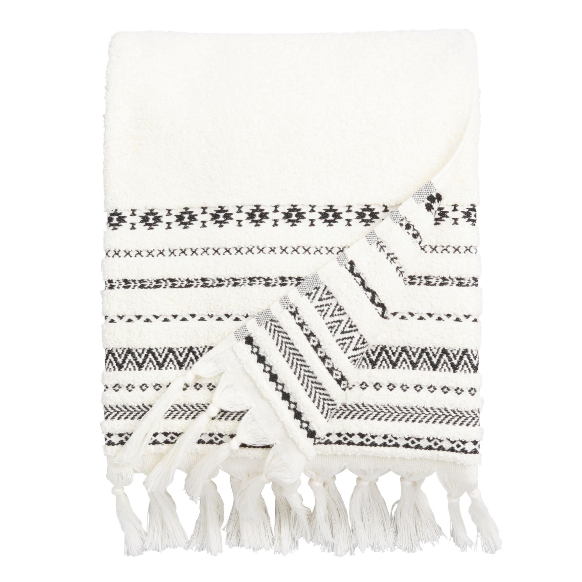 Ivory And Black Geo Striped Zohra Bath Towel by World Market