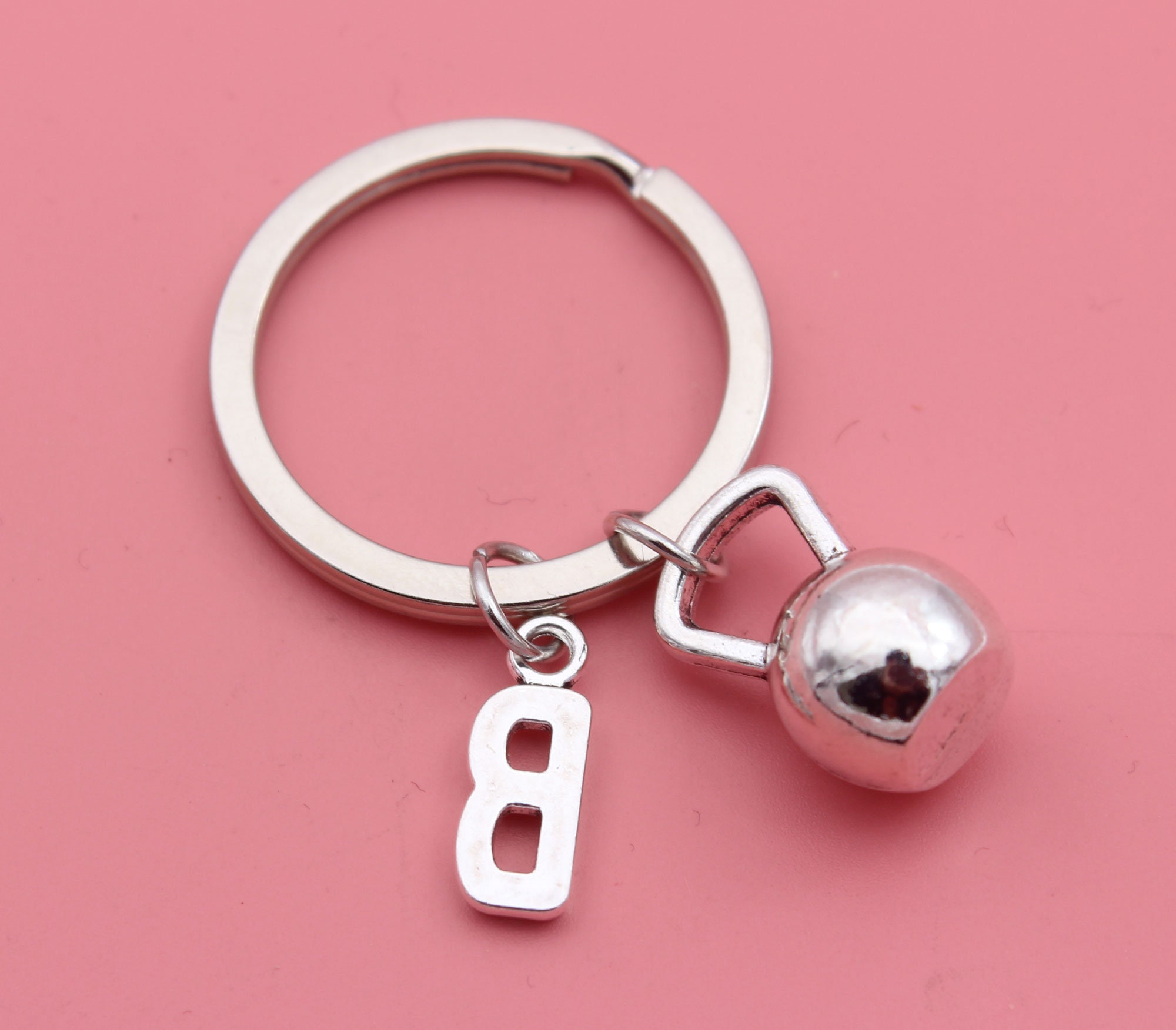 Kettlebell Key Chain, Kettlebell Keyring, Gym Keychain, Fitness Keychain, Sports Keyring, Kettle Bell Charm, Gym Keychain, Initial Keychain