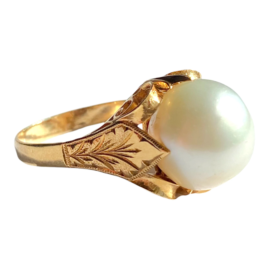Estate 18K Yellow Gold Gia Certified 12mm Cultured South Sea Pearl Ring