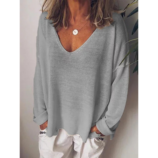 Plus Size Casual Cotton-Blend Long Sleeve Women T-shirts - Gray, S - small grey