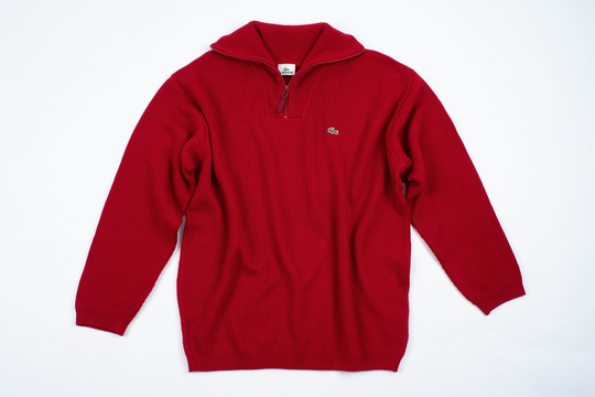 Lacoste Men's Red Wool Blend Zip Neck Jumper Sweater Size Xl