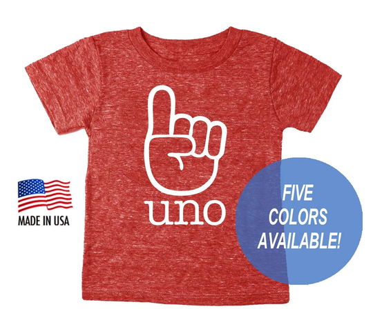 One "Uno' Finger Tri-Blend First Birthday T-Shirt - Shirt For 1st Infant & Toddler Sizes