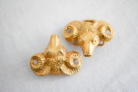 1980S Paquette Ram's Head Buckle Set
