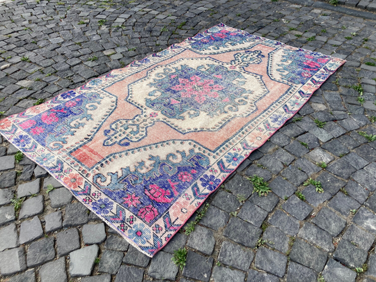 Wool Ethnic Runner Turkish Home Decor Rug, Anatolian Pastel Nomadic Turkey Carpet, Oushak Hand-Woven 4 X 7 Ft Kilim