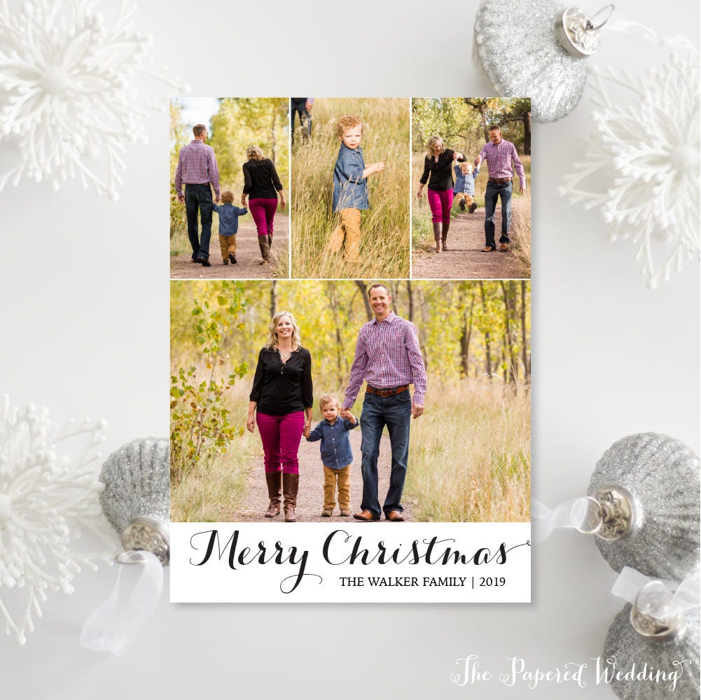 Printable Or Printed Christmas Cards With Four Photos - Simple Picture Collage Merry Photo 044 P4