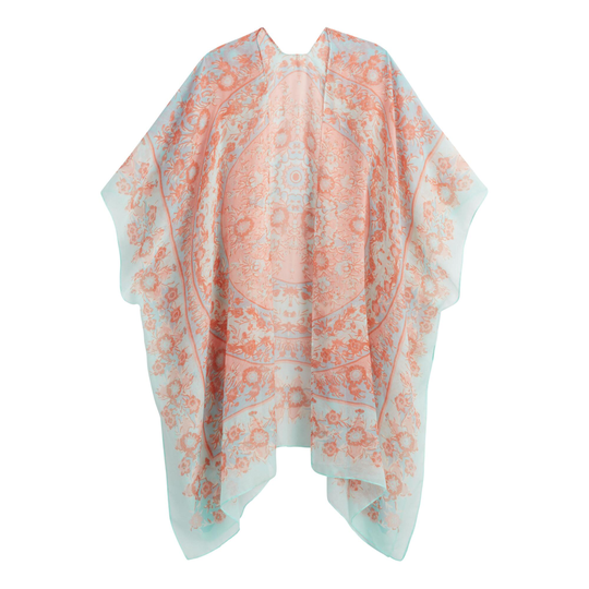 Coral And Blue Floral Medallion Wrap - Polyester by World Market