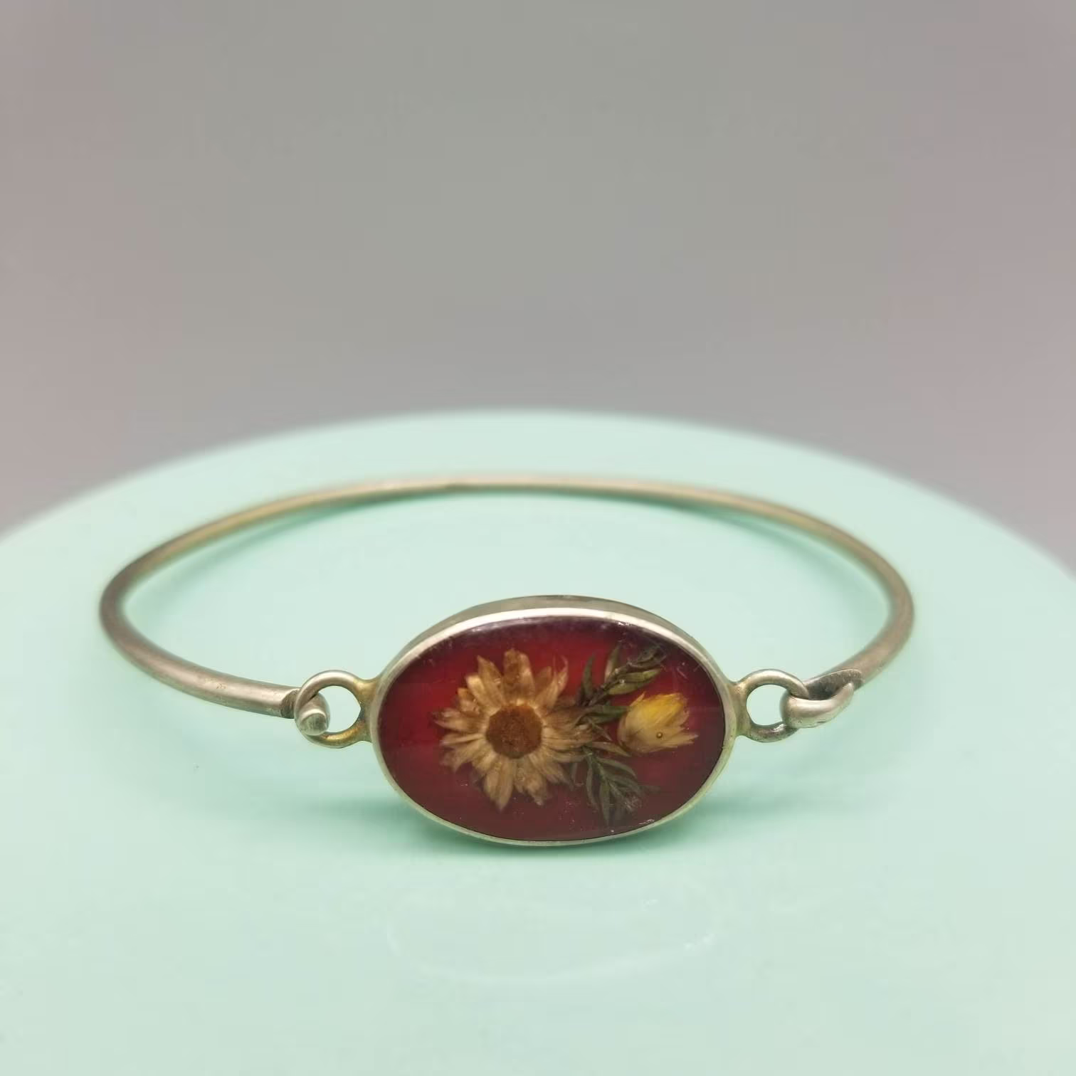 925 Silver Dried Flower Hinge Bracelet