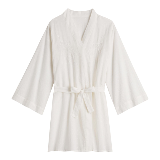 White Floral Embroidered Cotton Perla Robe by World Market