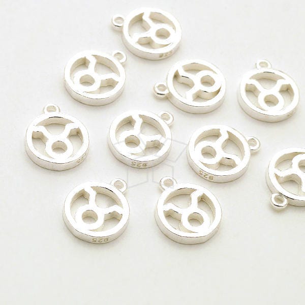 Sv-234-Ss/1 Pcs - Zodiac Sign Symbol Charms, Constellation, Taurus, The Bull, April, May Birthday, 925 Sterling Silver 7.7mm