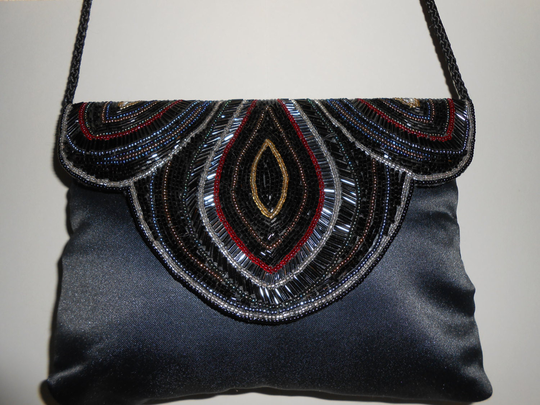 Vintage John Weitz Evening Bag, Beaded Black Clutch Eb-0460
