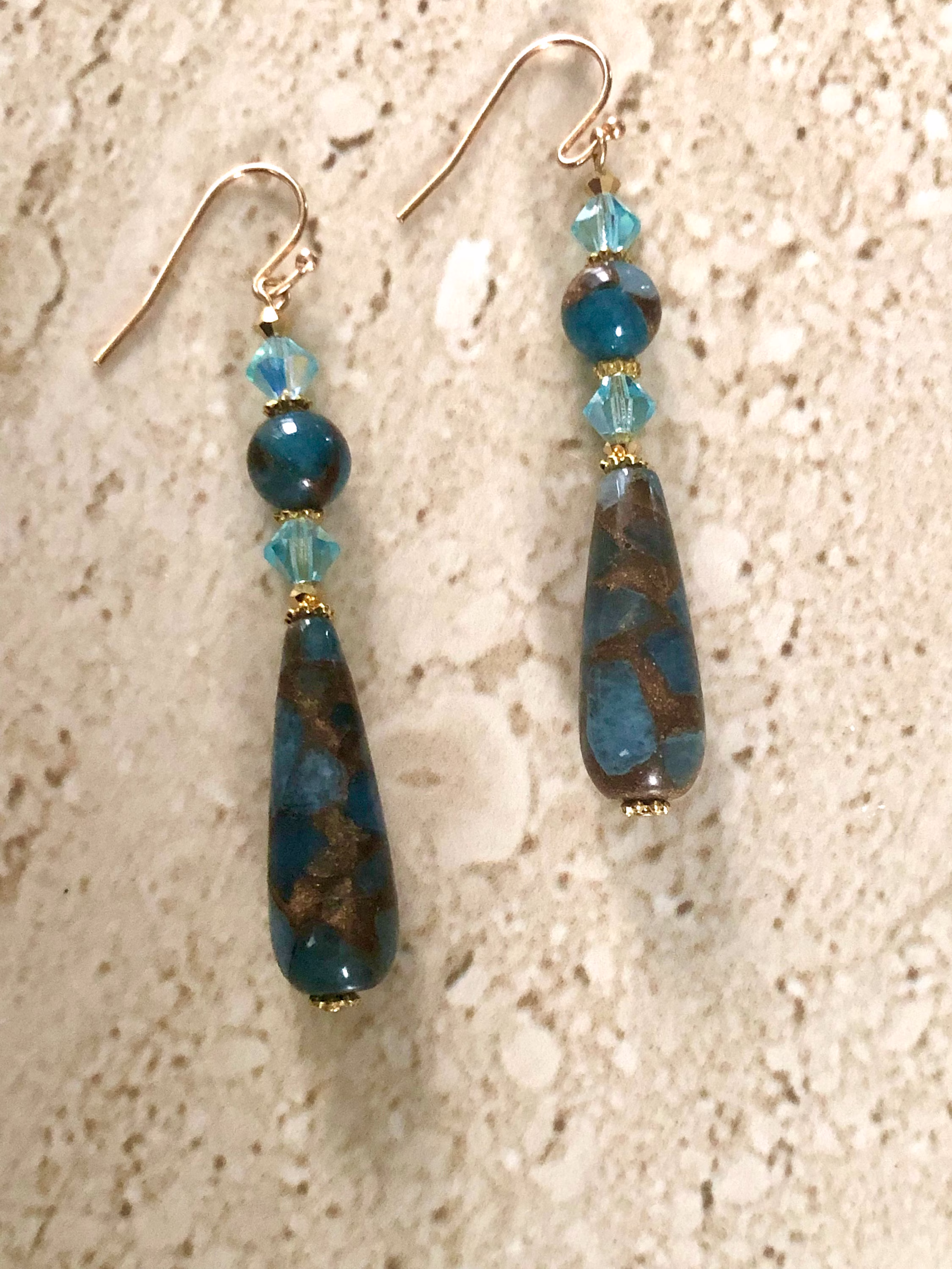 Aqua Golden Quartz Earrings Teardrop Dangle Gemstone
