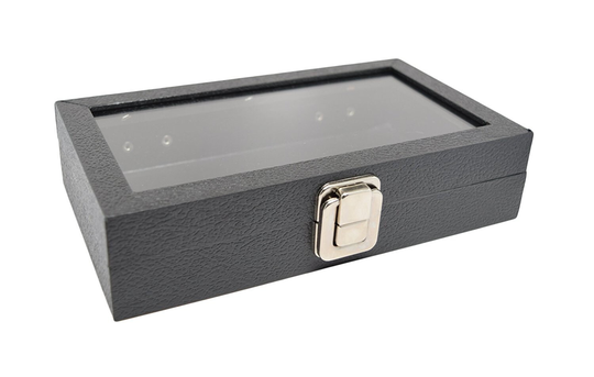 Novel Box™ Medium Glass Top Black Leatherette Metal Clasp Jewelry Display Case